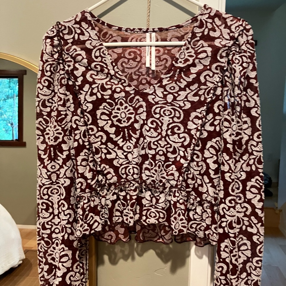 Anthropologie Burgundy and White Patterned Blouse